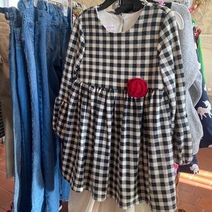 Bonnie Jean buffalo print dress with red flower size 6